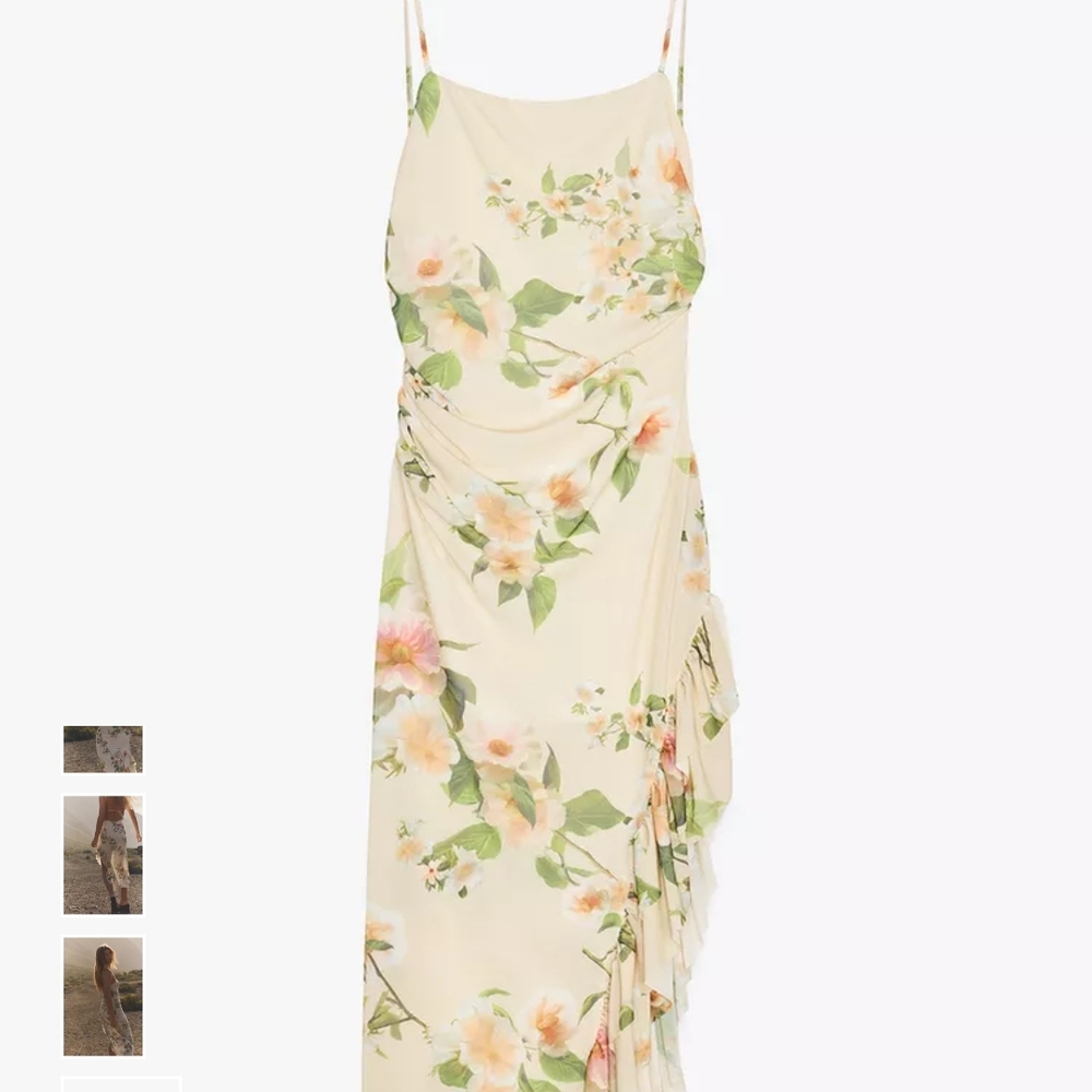 Zara Cream Floral Midi Dress with Spaghetti Straps - Picture 7 of 7